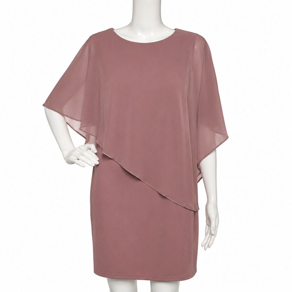Hanna Nikole Dress Women's XL Pink Chiffon Asymmetric Cape Shift Knee Length NWT